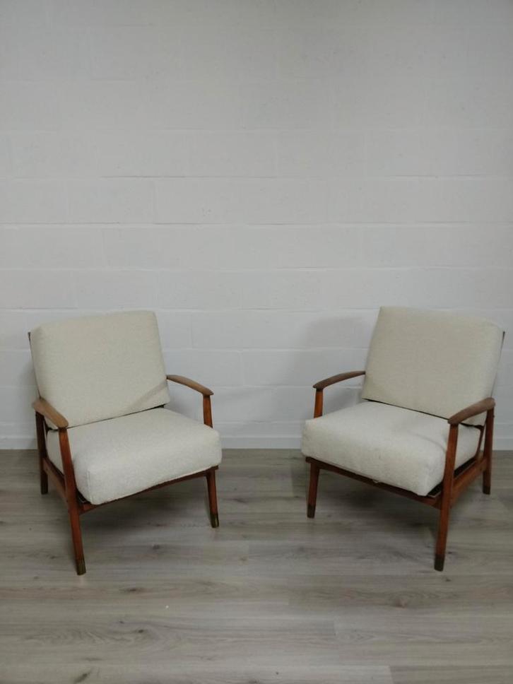 Set vintage midcentury fauteuils | lounge chairs, Huis en Inrichting, Zetels | Zetels en Chaises Longues, Zo goed als nieuw, Stof