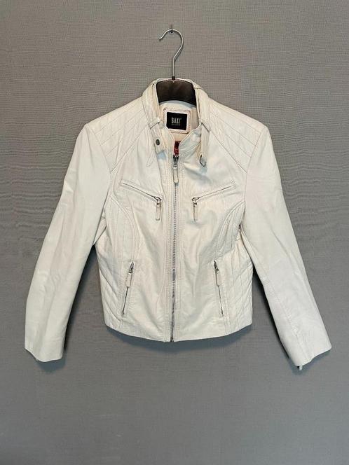 Witte lederen jas van Saki (M/38), Vêtements | Femmes, Vestes | Été, Porté, Taille 38/40 (M), Blanc, Enlèvement ou Envoi