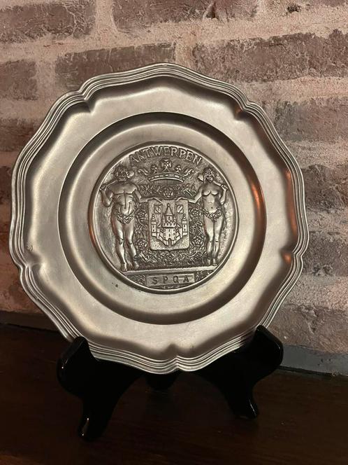 Tinnen bord kunstwerk Antwerpen SPQA, Antiek en Kunst, Antiek | Tin, Ophalen of Verzenden