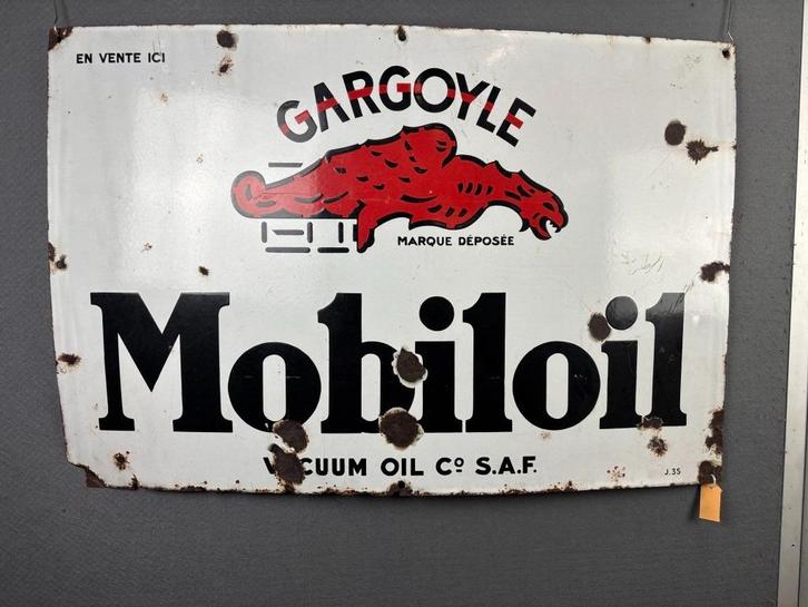Mobiloil emaille reclamebord 1935 90x60cm, Verzamelen, Merken en Reclamevoorwerpen, Gebruikt, Reclamebord, Ophalen