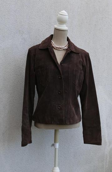 Veste en croûte de cuir brune L, Enlèvement ou Envoi, Porté, Taille 38/40 (M), Brun