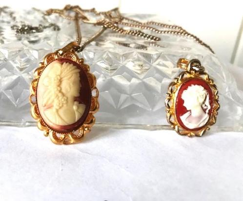 Camee hanger en Camee met Ketting Vintage 😍✨💑🎁🤗👌, Handtassen en Accessoires, Antieke sieraden, Hanger, Goud, Verguld, Ophalen of Verzenden