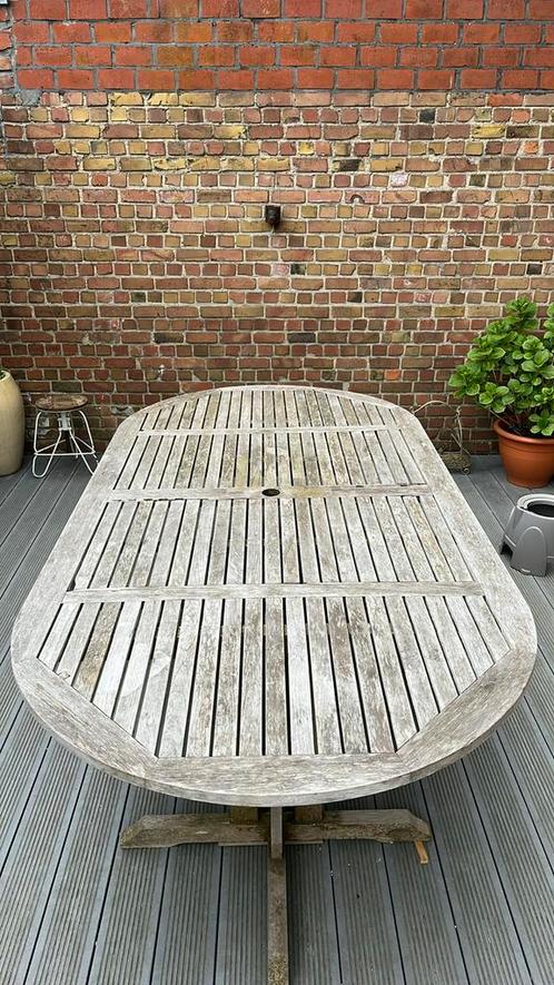 Grote teak tuintafel met 10 stoelen, Tuin en Terras, Tuintafels, Gebruikt, Teakhout, Ophalen