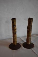 2 kandelaars, Huis en Inrichting, Woonaccessoires | Kandelaars en Kaarsen, Ophalen, Gebruikt, Bruin, Hout