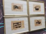 4 kadertjes met Egyptische tekeningen, Antiek en Kunst, Ophalen
