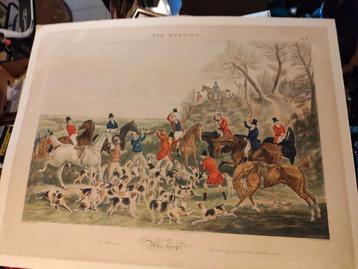 1844 - hele grote Engelse jachtgravure in kleur  beschikbaar voor biedingen