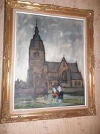 St. Gorus - Romaanse St. Aldegondiskerk Mespelare olie/doek, Antiek en Kunst, Ophalen of Verzenden