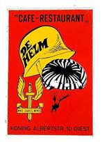 sticker Café Restaurant "De Helm" Diest, Collections, Autocollants, Utilisé, Enlèvement ou Envoi