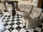 Lederen salon, tweezit + 2 electrisch bedienbare relaxen, Huis en Inrichting, Ophalen, Gebruikt, Leer
