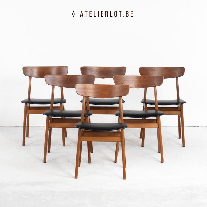 Vintage 6 eetkamerstoelen Deens design Farstrup, Huis en Inrichting, Stoelen, Zo goed als nieuw, Vijf, Zes of meer stoelen, Hout