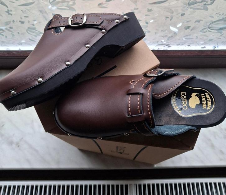 Klompen, dames, mooie lederen klompen, leder en nageltjes, Kleding | Dames, Schoenen, Nieuw, Sandalen of Muiltjes, Bruin, Ophalen