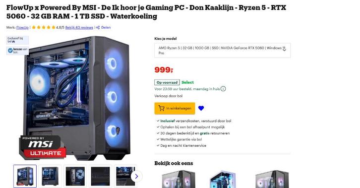 FlowUp x Powered By MSI - De ik hoor je Gaming PC -, Informatique & Logiciels, Ordinateurs de bureau, Comme neuf, SSD, 32 GB, Avec carte vidéo