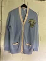 Blauwe cardigan afgebiesd met ecru, CKS, 176, 16 jaar zo goe, Meisje, Ophalen of Verzenden, Zo goed als nieuw, Trui of Vest