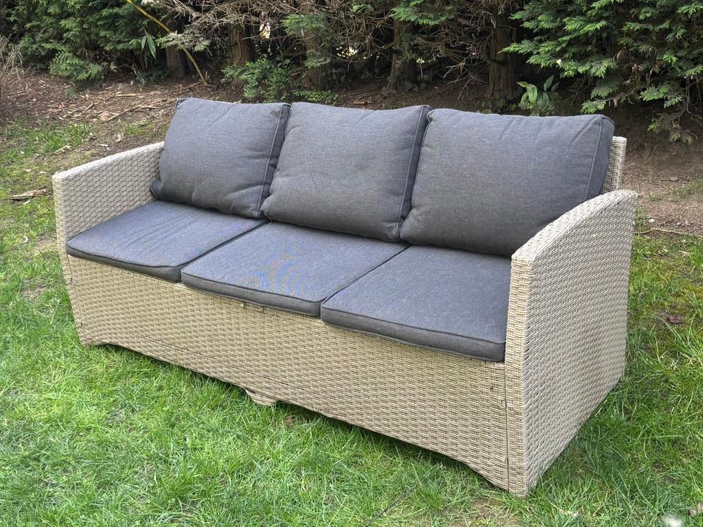 Loundge tuinmeubilair met glazen tafel, Tuin en Terras, Tuinsets en Loungesets, Zo goed als nieuw, Rotan, 6 zitplaatsen, Ophalen