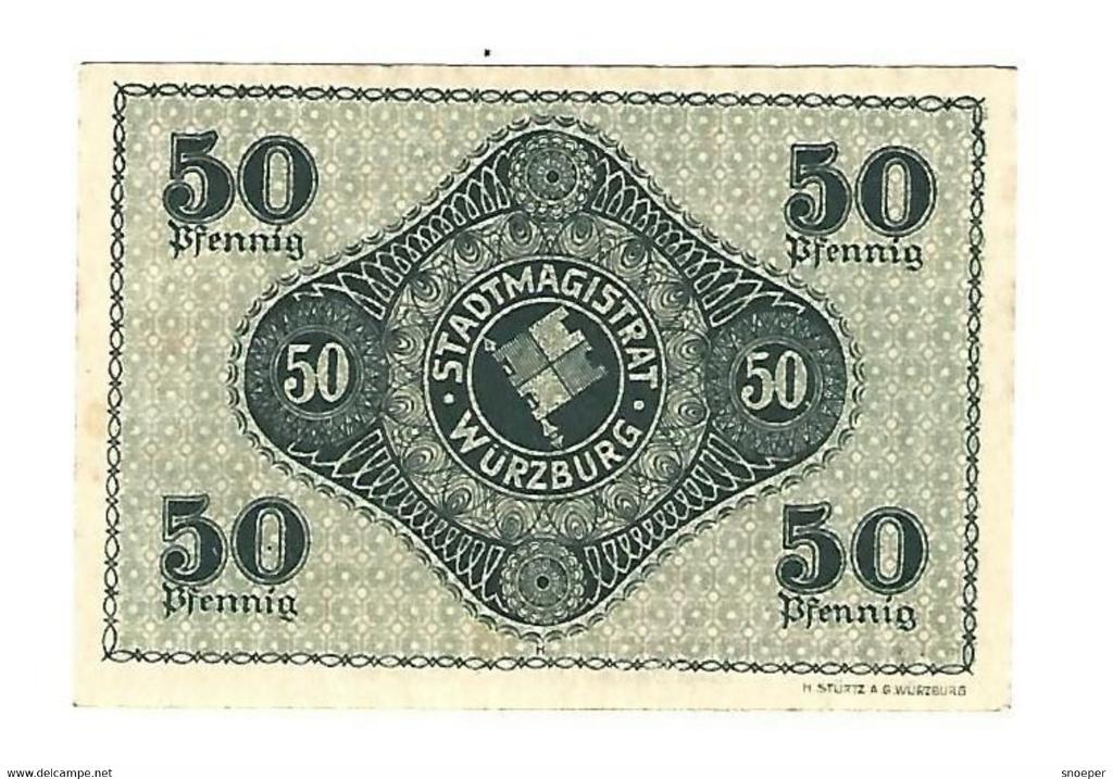 notgeld wurzburg 50 pfennig w65.4a cat val 8,00 euro, Envoi, Allemagne, Billets en vrac