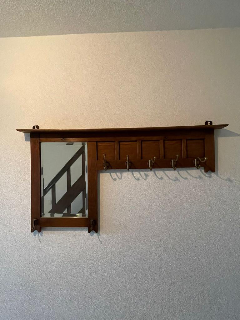 Kapstok met spiegel eikenhout, Huis en Inrichting, Ophalen, Gebruikt, Hout, Wandkapstok