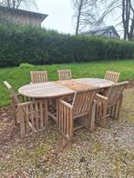 Table + 6 chaises veritable teck, Jardin & Terrasse, Enlèvement, Utilisé, Ovale, Bois de teck