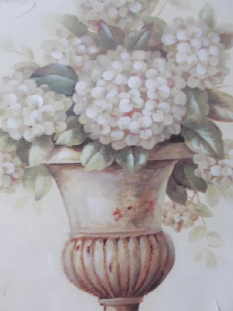 Tableau blanc sur toile avec vase fleuri (neuf)., Moderne, Encadré, 66 cm, Blanc