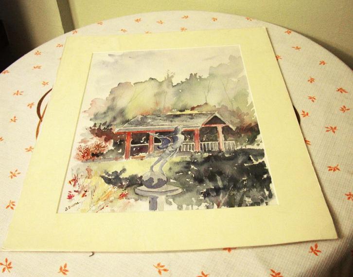 Aquarel met passe-partout – perfecte nieuw staat, Antiek en Kunst, Kunst | Schilderijen | Modern, Ophalen of Verzenden