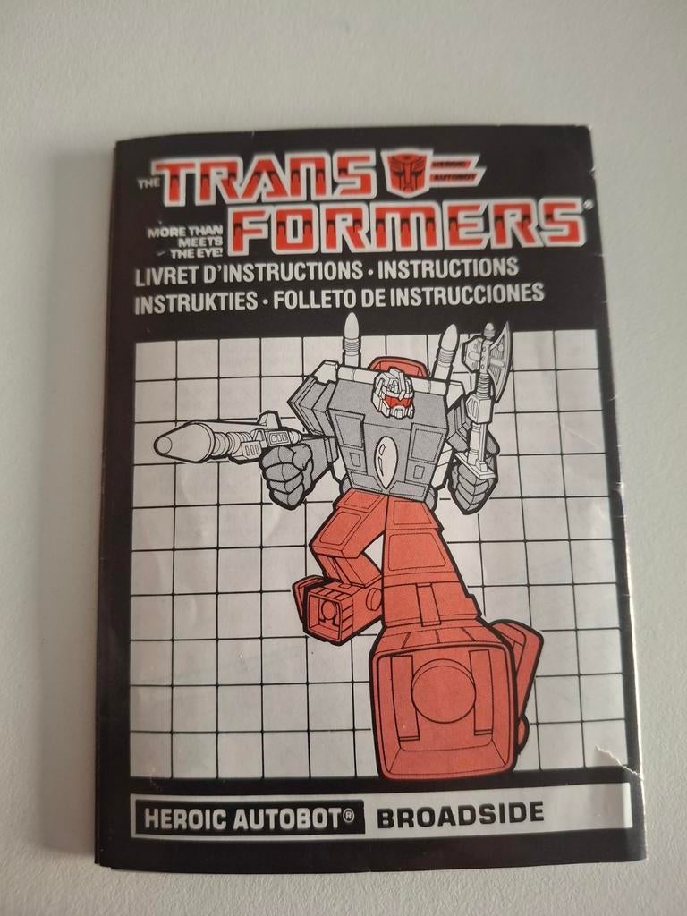 Manuel d'utilisation du Transformers G1 Broadside 1986, Collections, Transformers, G1, Enlèvement ou Envoi
