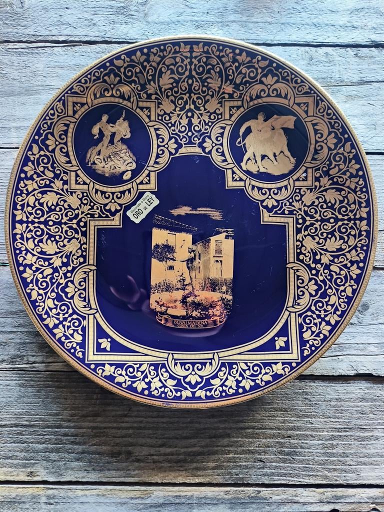 Blauw decoratief wandbord Spanje 24,5 cm vintage, Antiek en Kunst, Ophalen of Verzenden