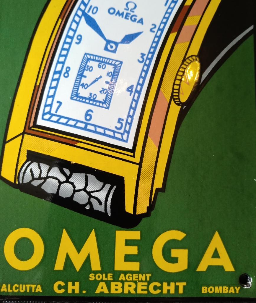 Emaille OMEGA Tank 1925, Ophalen of Verzenden, Gebruikt, Reclamebord