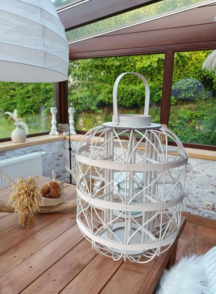 Grand photophore blanc en osier, Blanc, Bougie
