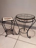 Antieke bijzettafeltjes  ! Jaren 60, Huis en Inrichting, Tafels | Bijzettafels, Ophalen, Gebruikt, Rond, Glas