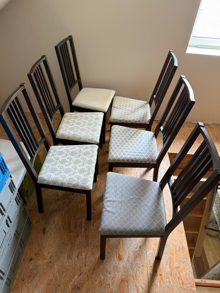 IKEA eetkamerstoelen 6 stuks, Modern klassiek, Brun, Enlèvement, Tissus