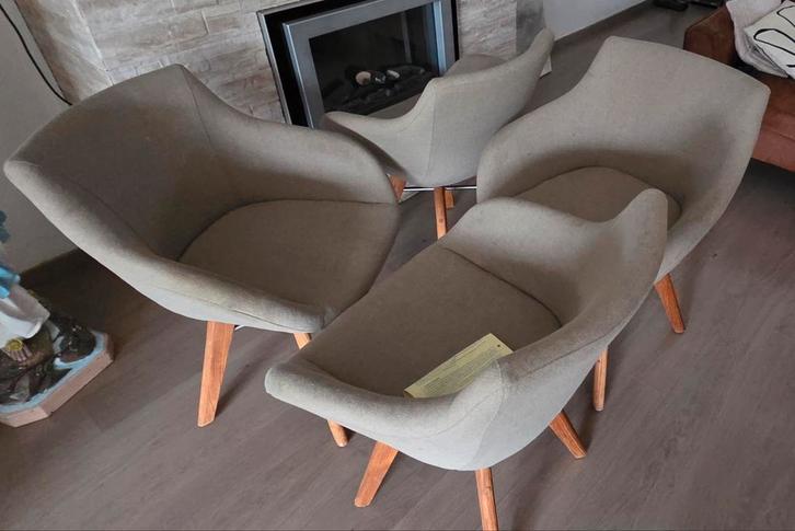Lot de 4 stoelen Design - T&T Design, Huis en Inrichting, Fauteuils, Hout, Metaal, Ophalen