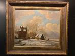 ''Hollands Wintergezicht" naar werk van Andreas Schelfhout., Antiek en Kunst, Kunst | Schilderijen | Klassiek, Ophalen of Verzenden