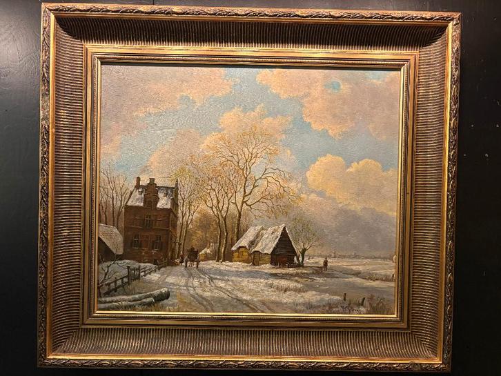 ''Hollands Wintergezicht" naar werk van Andreas Schelfhout., Antiek en Kunst, Kunst | Schilderijen | Klassiek, Ophalen of Verzenden