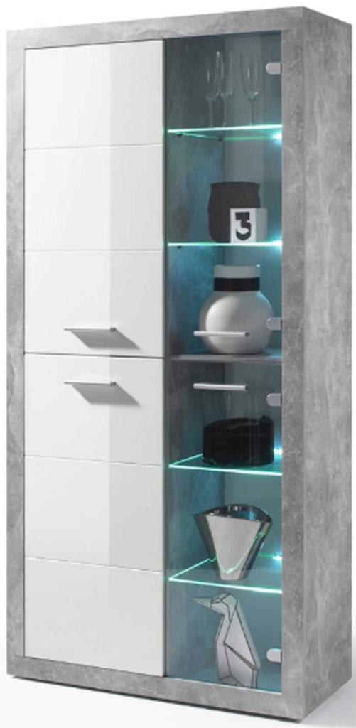 Vitrinekast Inga 194 x 92 cm - beton/wit, Huis en Inrichting, Kasten | Vitrinekasten, Ophalen, Met deur(en), 50 tot 100 cm, Zo goed als nieuw