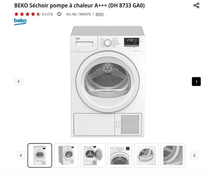 Séchoir avec pompe à chaleur BEKO  DH8733 GAO  cat A+++, Electroménager, Sèche-linge, Comme neuf, À condensation, Chargeur frontal