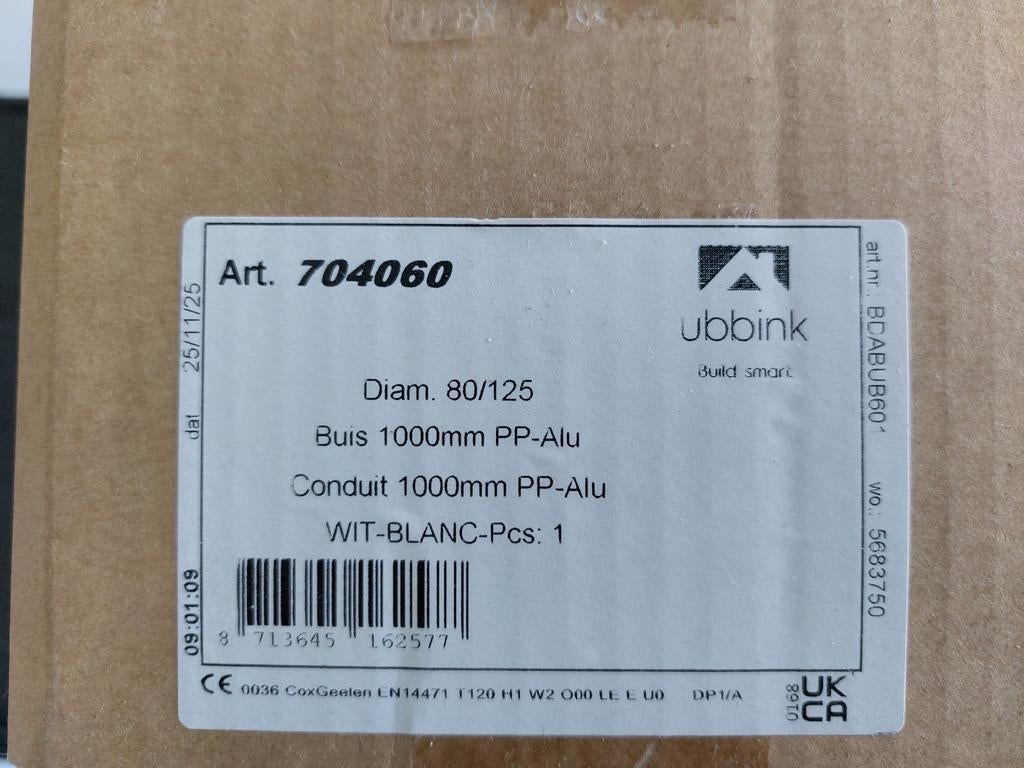 2x Ubbink concentrisch verlengstuk 1m. 80/125 buis in buis., Ophalen