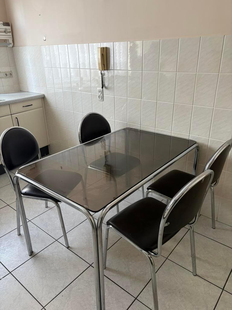 Vintage chrome eettafel en stoelen, Huis en Inrichting, Complete eetkamers, Ophalen, Gebruikt