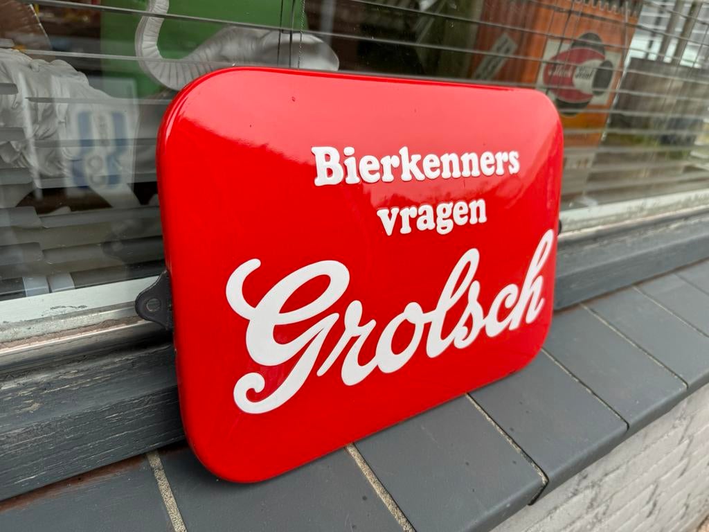 Grolsch Bier emaille reclamebord, Ophalen of Verzenden, Gebruikt, Reclamebord