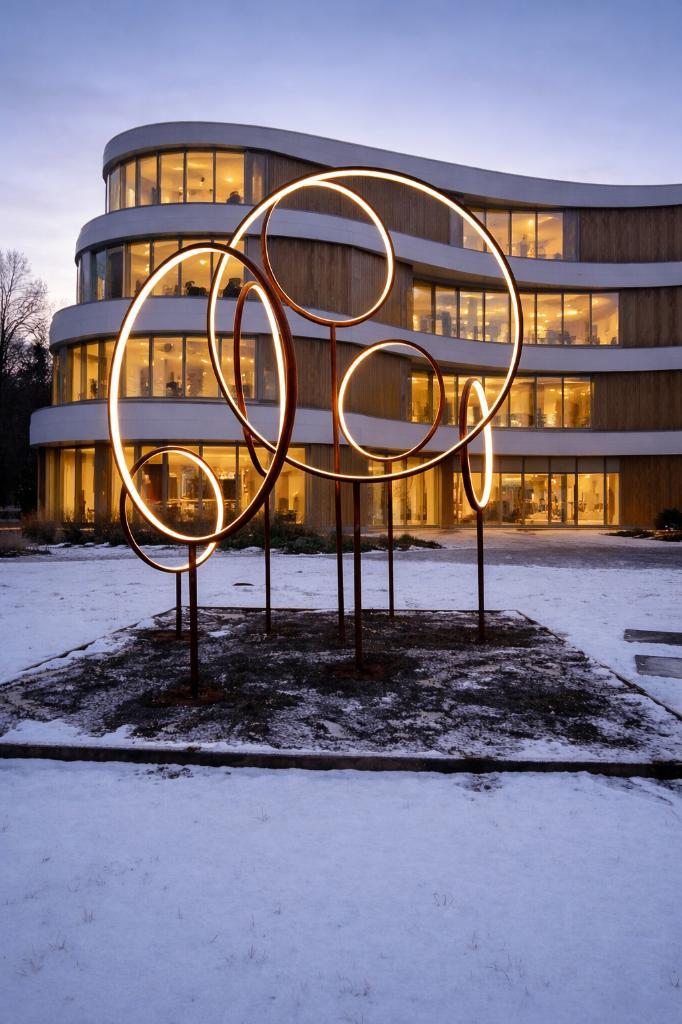 Een moderne, sculpturale lichtinstallatie van cortenstaal,, Antiek en Kunst, Kunst | Overige Kunst, Ophalen