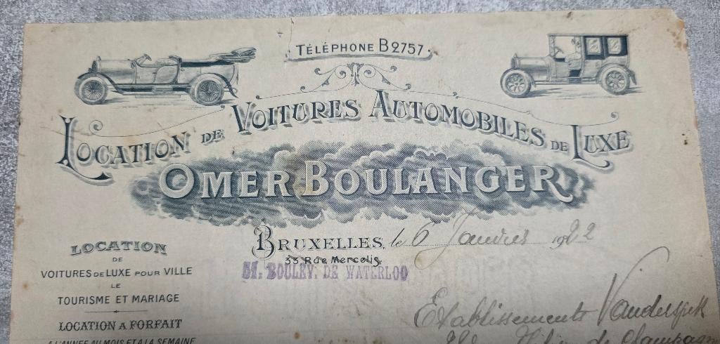 1922+Automobilia+Omer Boulanger+Vanderspek+Brussel, Verzamelen, Automerken, Motoren en Formule 1, Gebruikt, Auto's, Ophalen of Verzenden