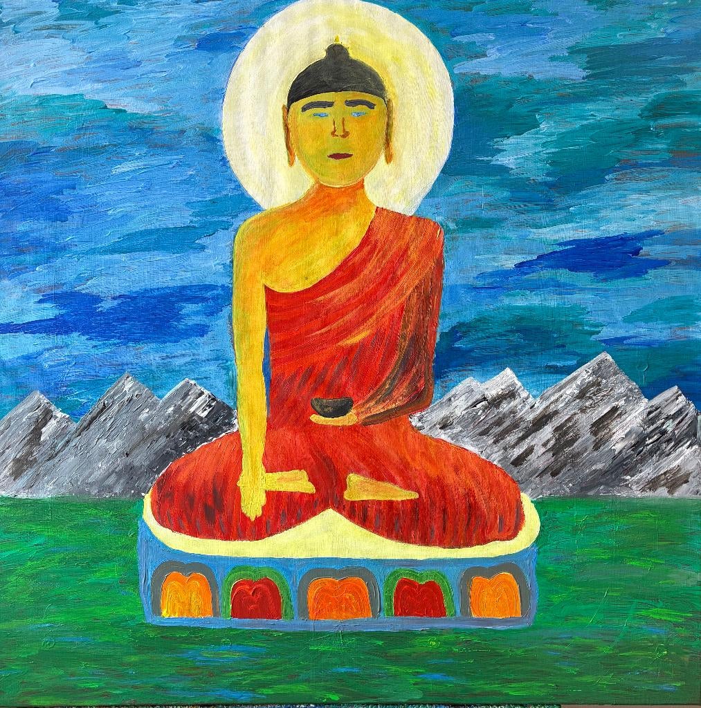 Peinture sur toile cadre tableau schilderij bouddha boeddha, Antiquités & Art, Enlèvement ou Envoi