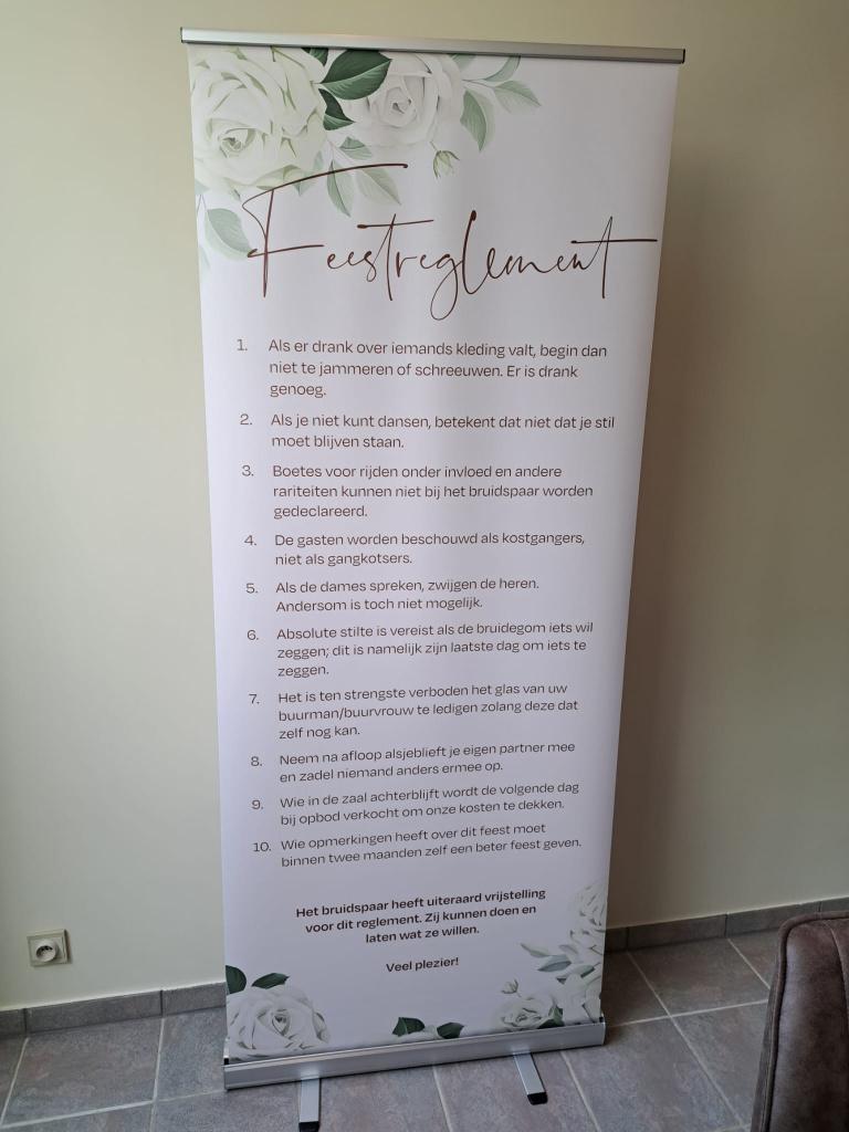 Feestreglement - roll-up, Ophalen of Verzenden, Nieuw, Feestartikel
