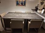 Tafel met bruin-grijs gevlamd blad zo goed als nieuw, Huis en Inrichting, Tafels | Eettafels, Ophalen, 100 tot 150 cm, 200 cm of meer