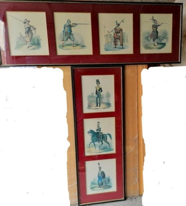 Waterverf - 2 kaders - Belgische soldaten in de 19e eeuw, Antiek en Kunst, Kunst | Schilderijen | Klassiek, Ophalen of Verzenden