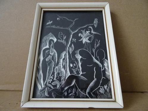 Abstracte kunst M.C. Escher stijl Oost-Indische inkt 12x16cm, Antiek en Kunst, Curiosa en Brocante, Ophalen of Verzenden