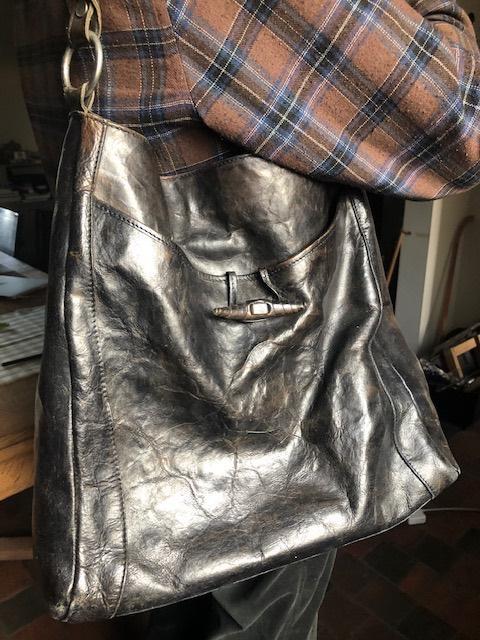 Grote dR leren tas, donkerblauw met patina, Handtassen en Accessoires, Tassen | Damestassen, Gebruikt, Handtas, Blauw, Ophalen