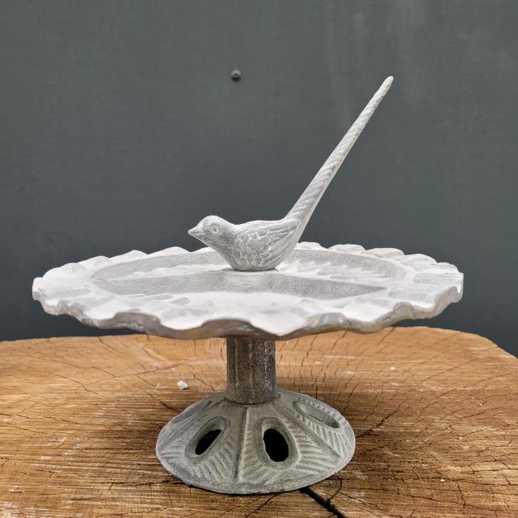 Brocante gietijzeren vogel voeder schaaltje zonnewijzer, Tuin en Terras, Zonnewijzers, Zo goed als nieuw, Ophalen of Verzenden