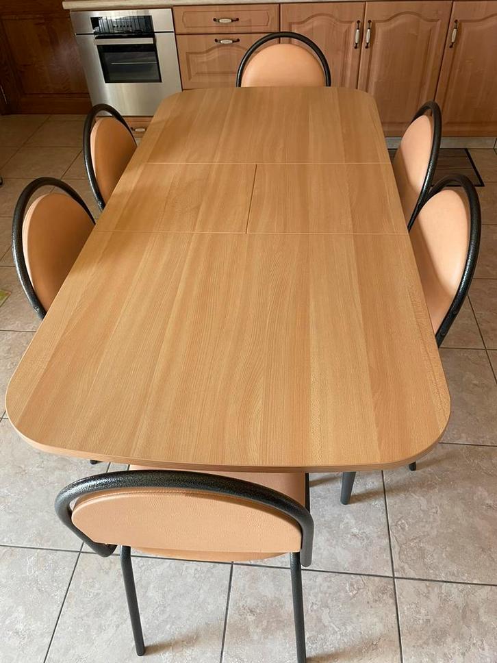 Extra sterke eettafel (verlengbaar)+ 6 comfortabele stoelen, Huis en Inrichting, Tafels | Eettafels, Gebruikt, 50 tot 100 cm, 150 tot 200 cm