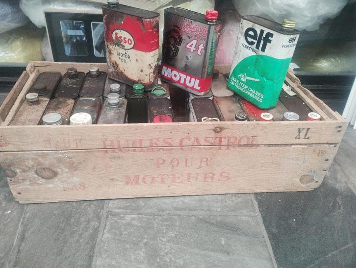 Lot de vieux bidons d'huile + boîte d'origine, Collections, Marques & Objets publicitaires, Utilisé, Ustensile, Enlèvement