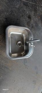 Inox lavabo met kraan en flexibels, Ophalen, Zo goed als nieuw