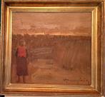 MALFAIT Hubert "Vrouw voor korenveld" olie op doek, Antiek en Kunst, Ophalen of Verzenden